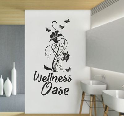 Wandaufkleber Wandtattoo Aufkleber Bad Dusche WC Wellness Oase Blume Blüte 10