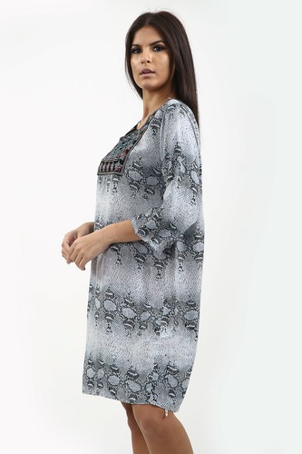 Ladies Snake Print Tunic Top Dress Prints Summer Beachwear Kurta Casual - Picture 6 of 12