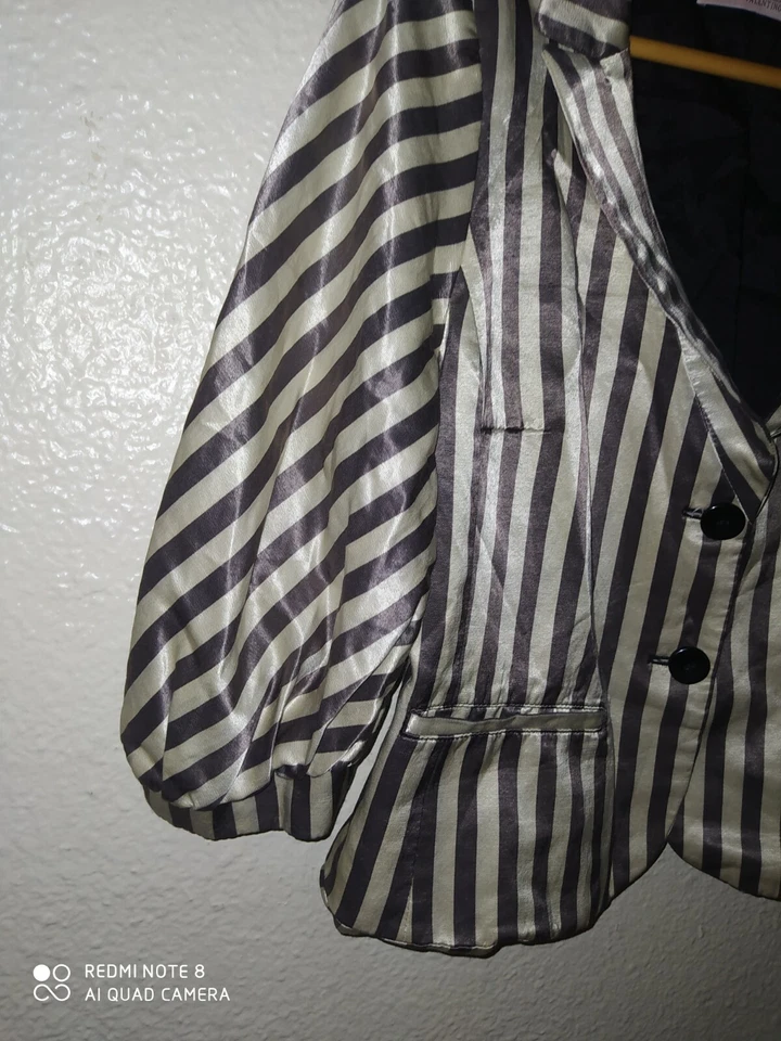 Blazer Chaqueta Top RED VALENTINO Rayas Satinado Brillante Cintura Talla 48 Foto 4 de 4