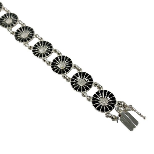 Georg Jensen Sterling Silver Daisy Bracelet with Black Enamel Length 20cm 7.8" - Picture 3 of 10