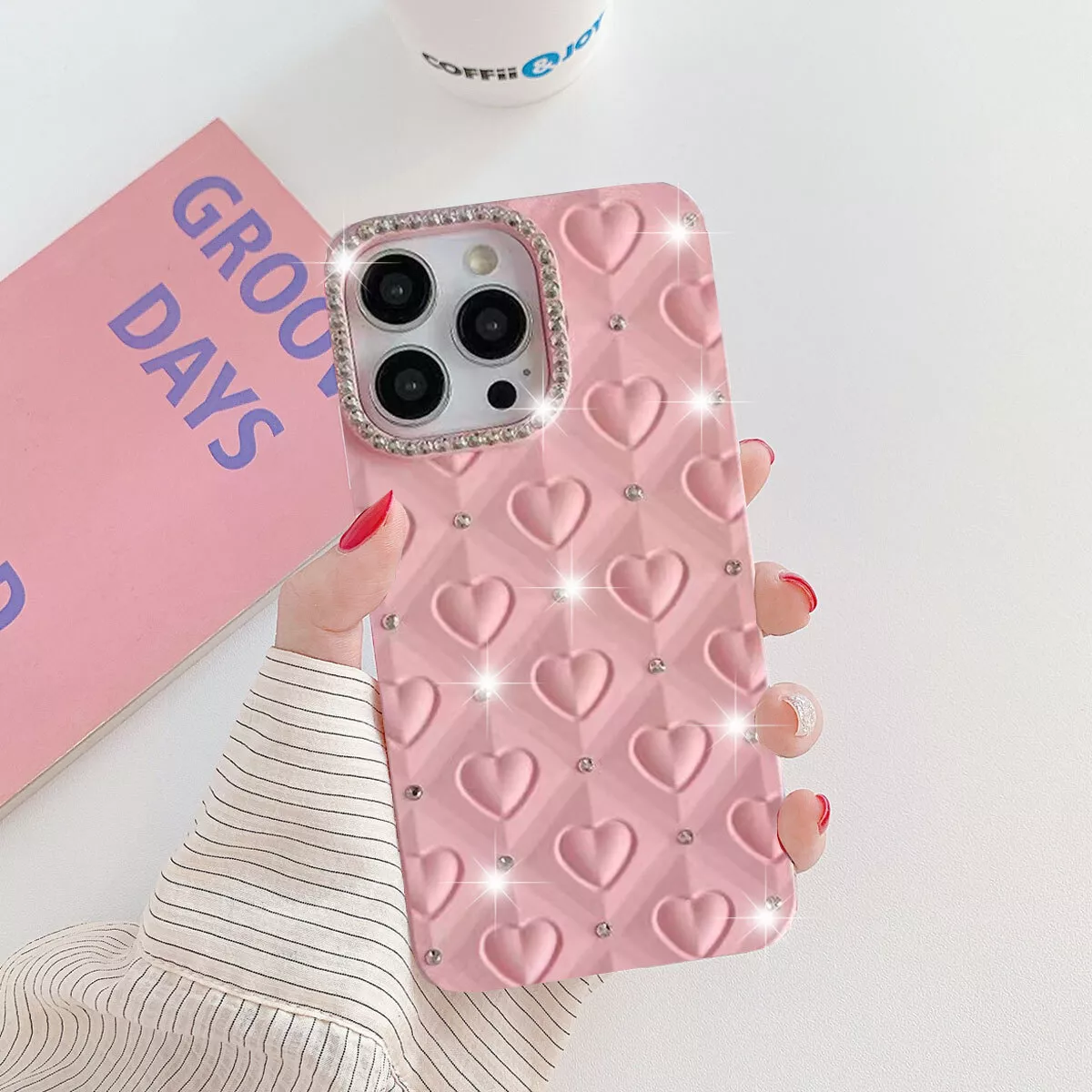 Luxury Bling 3D Bee Case For iPhone 15 PRO Max 11 12 PRO XS XR Love Heart  Square Phone Cover for iphone 13 PRO MAX 7 8 14 Plus