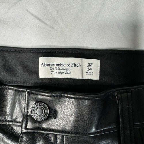 Abercrombie & Fitch Black Vegan Leather 90s Straight Ultra High Rise Pants 14/32 - Picture 16 of 21