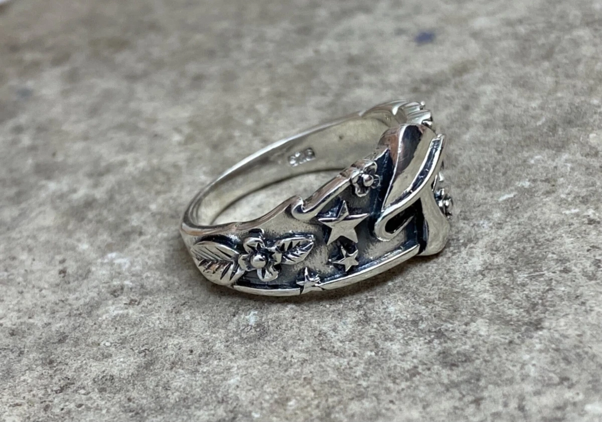Sterling Silver Mushroom and Stars Ring Heavy Mushroom Ring