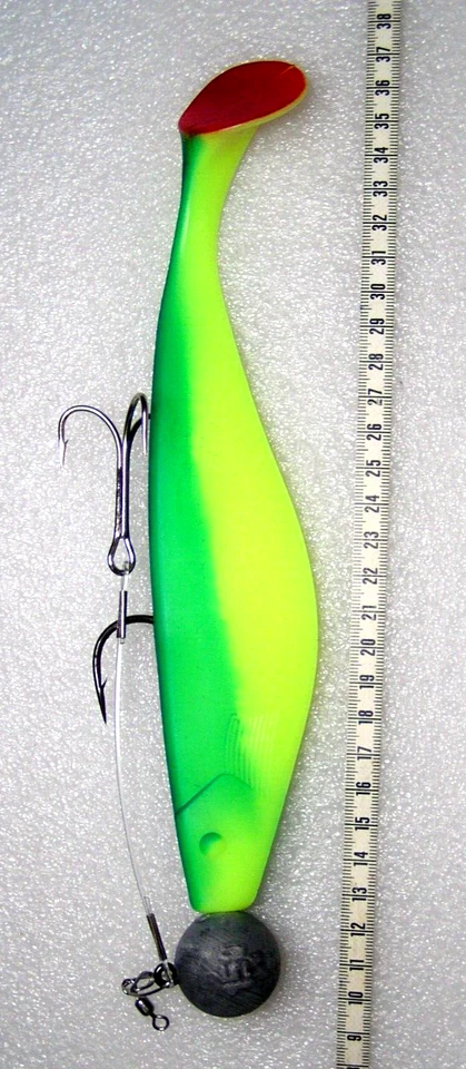 28cm Relax Gummifisch,18/0 Jig + 5/0 Drilling Haken,225g,Heilbutt,Big Game,Neu - Bild 2 von 2