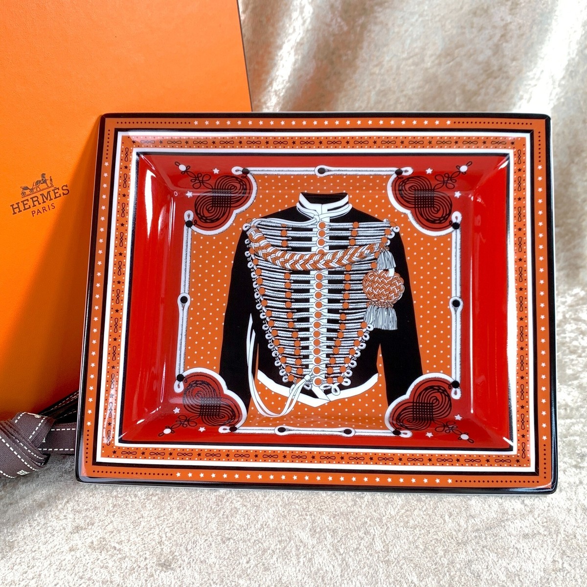 Hermes Change Tray Brandebourgs Vide Poche Ashtray Orange