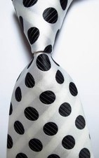 New Classic Polka Dot White Black JACQUARD WOVEN 100 Silk Men's Tie Necktie