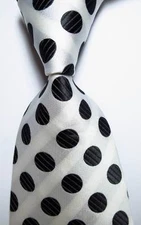 New Classic Polka Dot White Black JACQUARD WOVEN 100% Silk Men's Tie Necktie