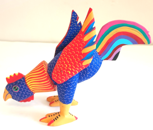 Alebrije Oaxacan Mexiko Huhn geschnitzt Holz handbemalt Volkskunst signiert