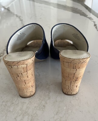 ANNE KLEIN WOMENS OTILLIE BLUE DENIM SANDAL SLIP SLIDE CORK  display picture 3