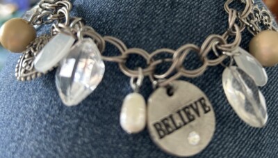 Sandra Magsamen Heart Charm Bracelet Dangle Faux Pearl Messages From the Heart