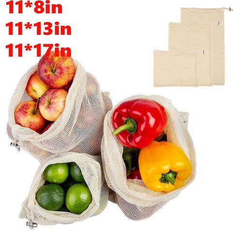 400 Pcs Reusable Mesh Produce Bags | 4 Size Nylon Net Bags For Fruits, Vegetables & Seafood