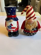 Two 4th of July Patriotic Home Tabletop Holiday Decor Figurines, 1 light up