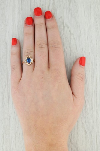 14k Yellow Gold Oval Blue Lab Created Spinel Diamond Ring - Picture 7 of 7