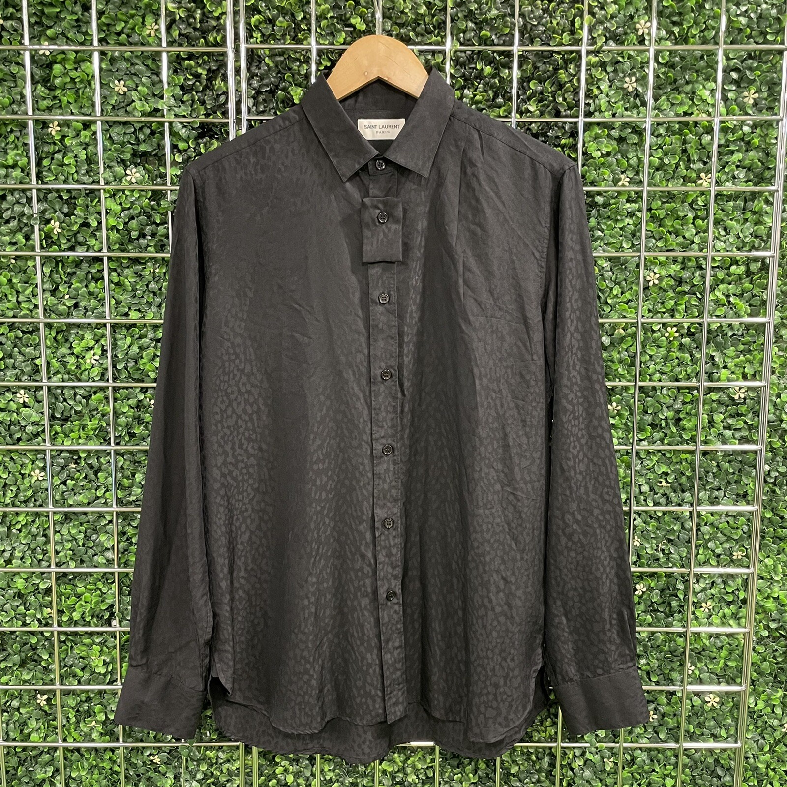 Camicia leopardata Saint Laurent YSL nera manica lunga smart uomo grande L nuova con etichette nuova