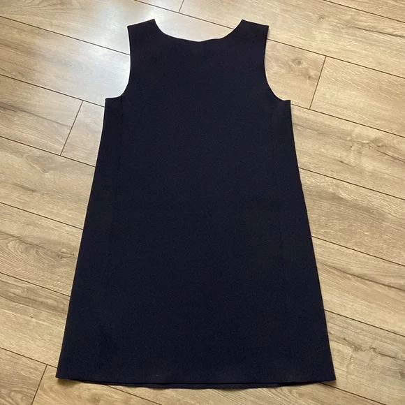 NWT THEORY PANELED SLEEVELESS MOD KNIT NEOPRENE DRESS BLACK SIZE L 295