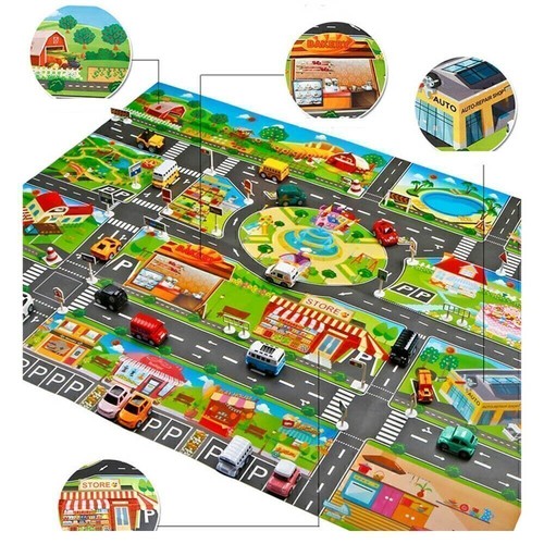 Kinderteppich Doppelseitig Straßenteppich Spielteppich Spielmatte Auto Straße. - Bild 12 von 12