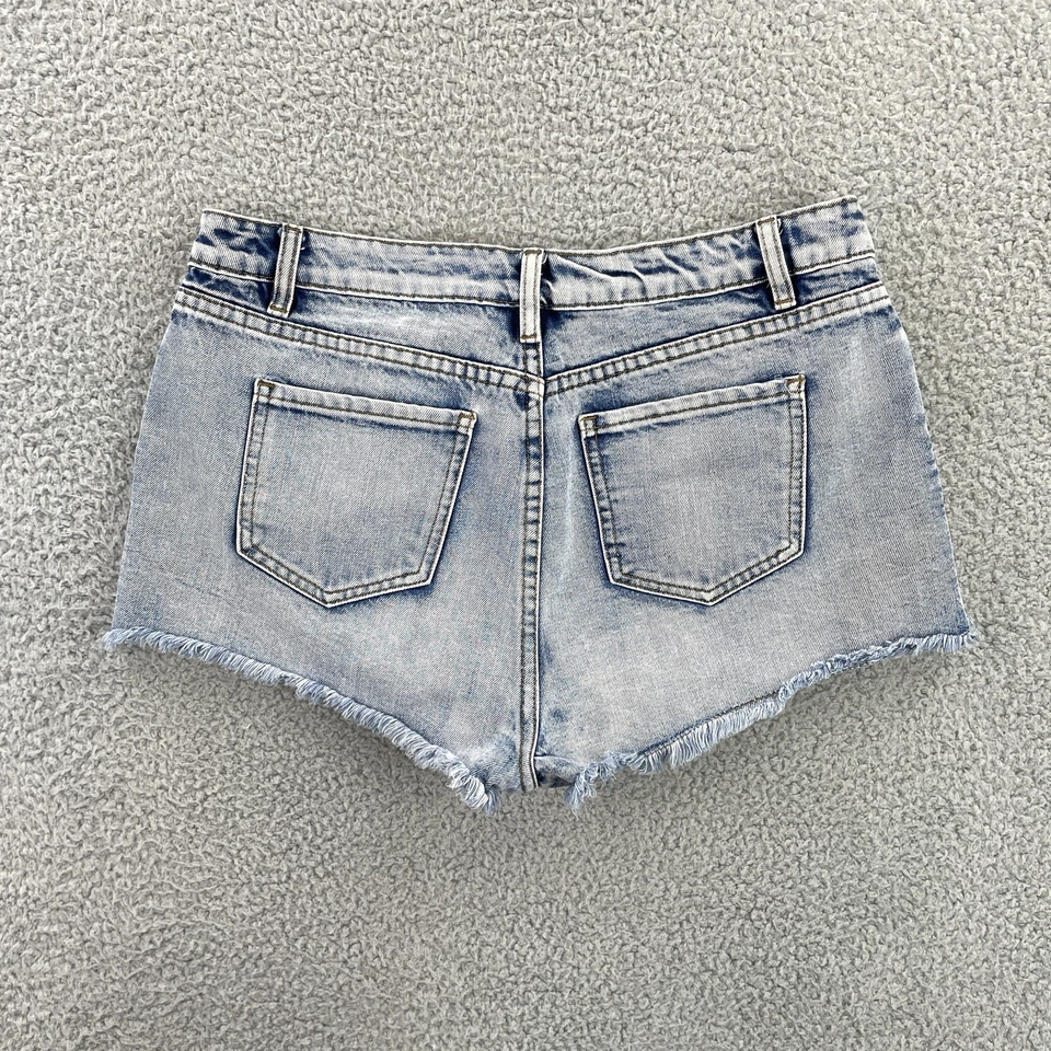 Pantalones Cortos Bongo Jean Juniors Talla 9 Cortes Azul Denim Lavado Claro Boho Patchwork Foto 2 de 4