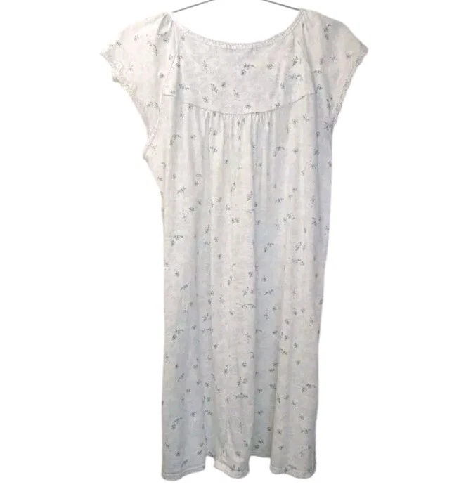 Miss Elaine Nightgown Large Cottage Granny Blue Floral Lace Trim Feminine White - Image 4 of 4