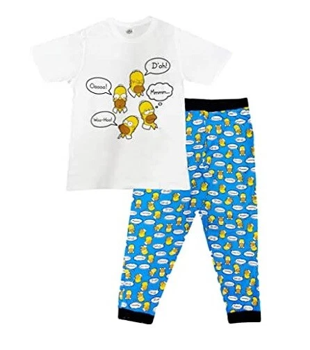 Mens Homer Simpson Pyjamas D oh The Simpsons Nightwear Sizes S XL White