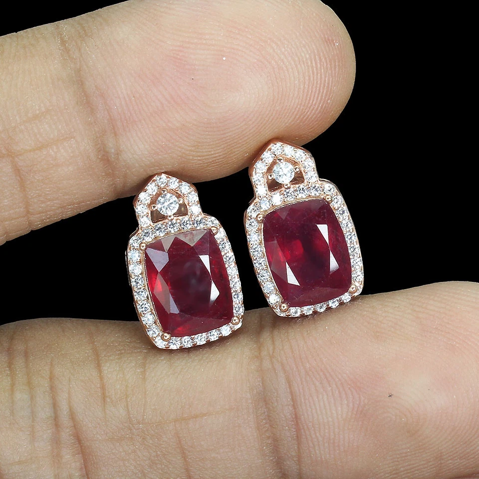 925 Sterling Silver Earrings Ruby 9x7mm Simulated Cz Natural Gemstone Jewelry - Image 2 of 4
