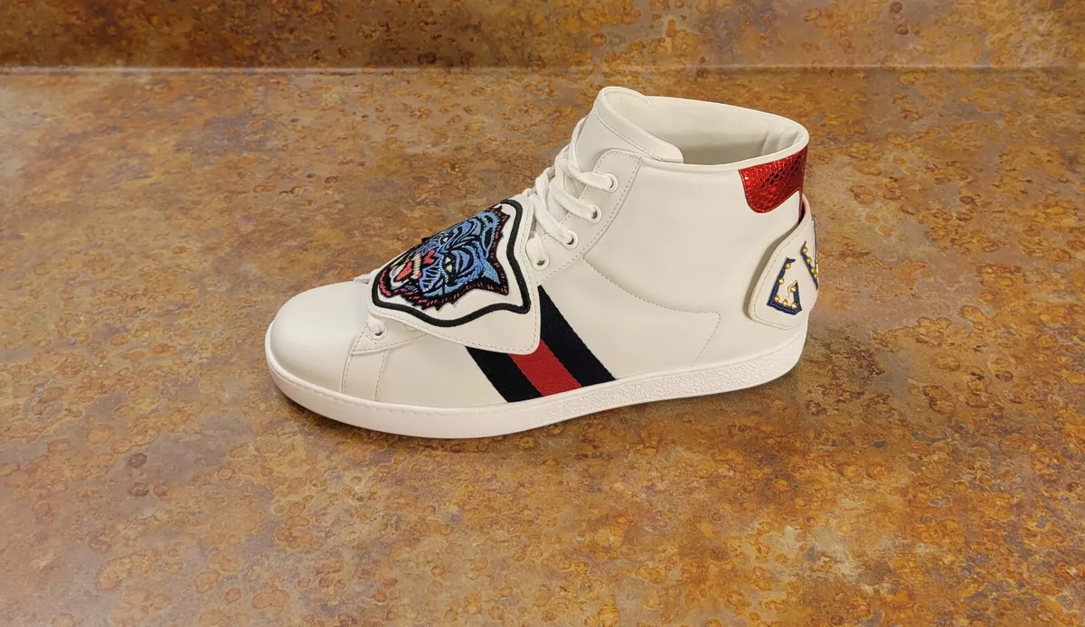 Gucci Men Ace Sneakers , White Leather, Size G 8.5 / US 9.5