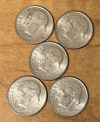 2010-P,2011-P,2012-P,2013-P,2014-P AU Roosevelt Dimes ( set of 5 dimes ...