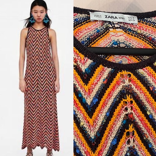 Zara Knit Dress Sz M multicolor zig zag 