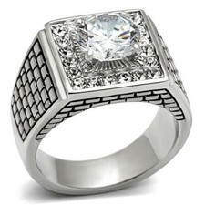 CLEARANCE------MEN'S SILVER STAINLESS STEEL 2.75 CT CZ WEDDING RING SIZE 10 - 12