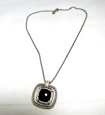 David Yurman Sterling Silver Black Onyx Diamond Chatelaine Pendant Necklace