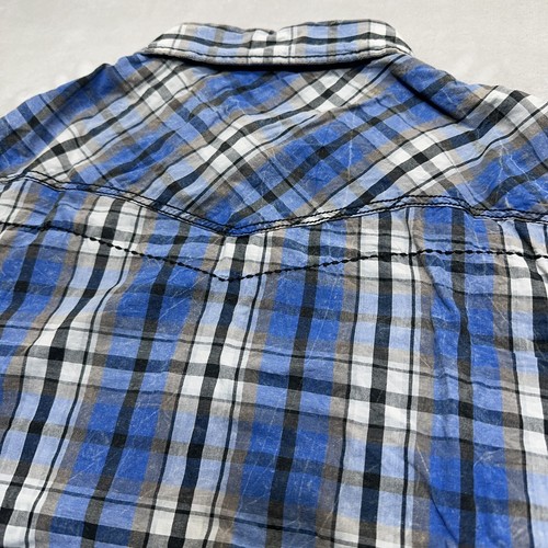 Cowboy Up Shirt Mens Large L Blue Plaid Western Pearl Snap Thick Stitch Pockets - Picture 11 of 16