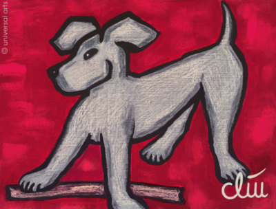 JACQUELINE DITT-  Hund a.rotem Grund DRUCK mittelgr. n.Gemälde Hunde Bilder Tier