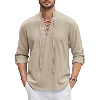Men's Renaissance Shirt Pirate Medieval Viking top Cotton Linen