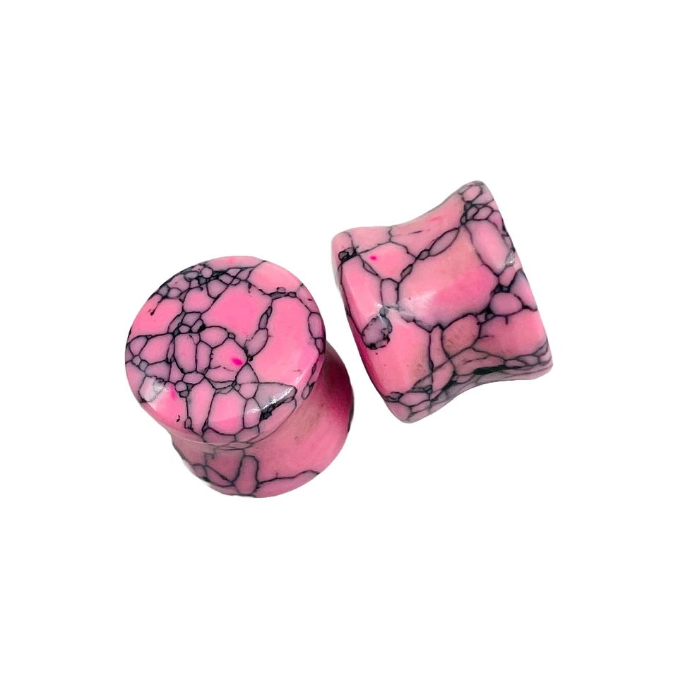 Tapones para los oídos de cristal turquesa rosa hechos a mano medidores acampanados dobles de 8 g a 2-1/8 Foto 3 de 4