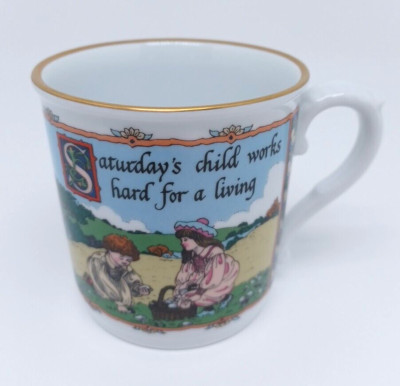 Royal Worcester Sue Scullard Birthday Mug Cup Saturday Child Fine Porcelain 1990