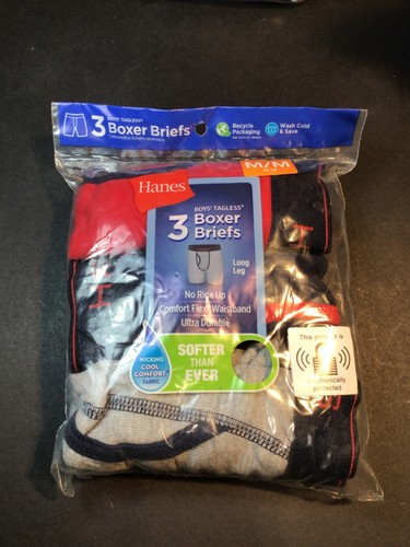 One 3-Pack Hanes Boy's Tagless Long Leg Boxer Briefs Underwear Medium And Large - Picture 3 of 3