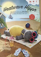 KNITTING PATTERN Alan Dart Heatwave hippo sunbathing toy 38cm tall Hayfield