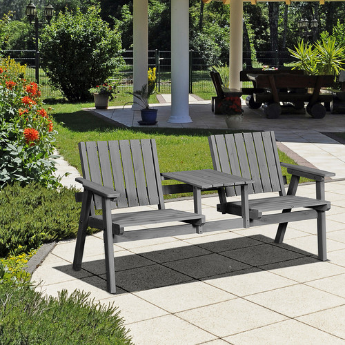 Outsunny Gartenbank mit Tisch Gartenmöbel mit Regenschirmloch Sitzbank Balkon - Bild 1 von 10