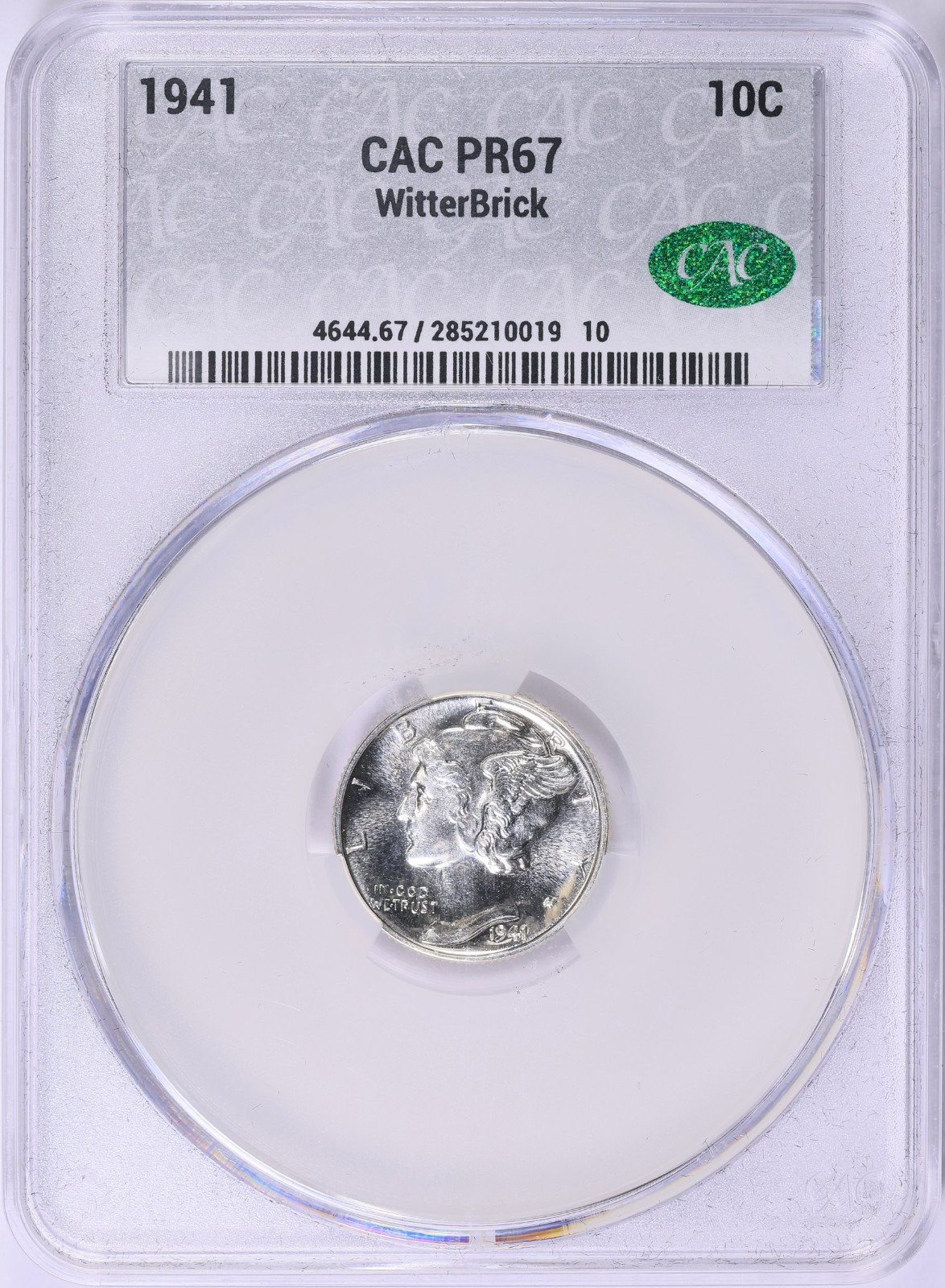 1941 MERCURY DIME CAC PR67 BRILLIANT PROOF SILVER WITTER BRICK SUPERB COIN!