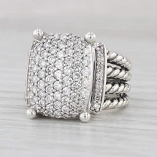 David Yurman Wheaton 0.77ctw Pave Diamond Ring Sterling Silver Size 6