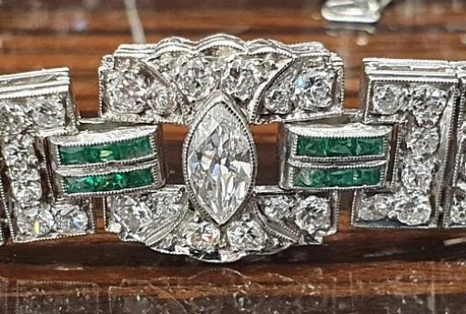 Art Deco Platin Armband antik 8,17ct Diamanten Smaragde diamond bracelet * - Bild 2 von 4