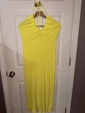 American Eagle Outfitters Yellow Ribbed Knit Halter Maxi Dress Women’s L