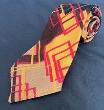 Vintage 70s Neck Tie Abstract Diamond Orange Tan Red Polyester Ugly Funky Disco