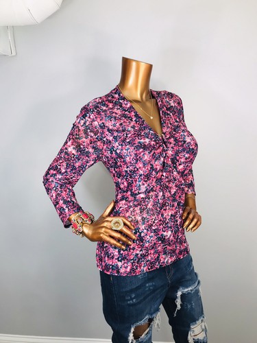 Bold Elements L Top Stretch Tie Dye Floral Prints Sheer Mesh Shell Blouse Soft - Picture 6 of 9
