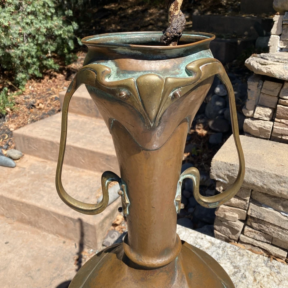 Antique Art Nouveau Hammered Brass Umbrella Cane Stand WMF Roycroft? - Image 3 of 4