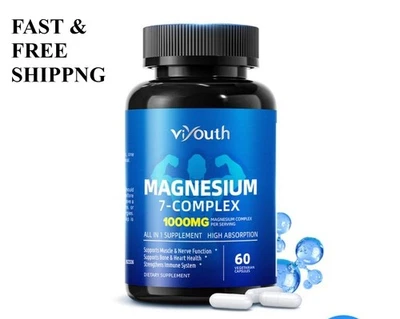 NEW 7-in-1 Magnesium Complex 1000mg.Enhanced with Zinc, Non-GMO, 60 Capsules - Image 1 of 4