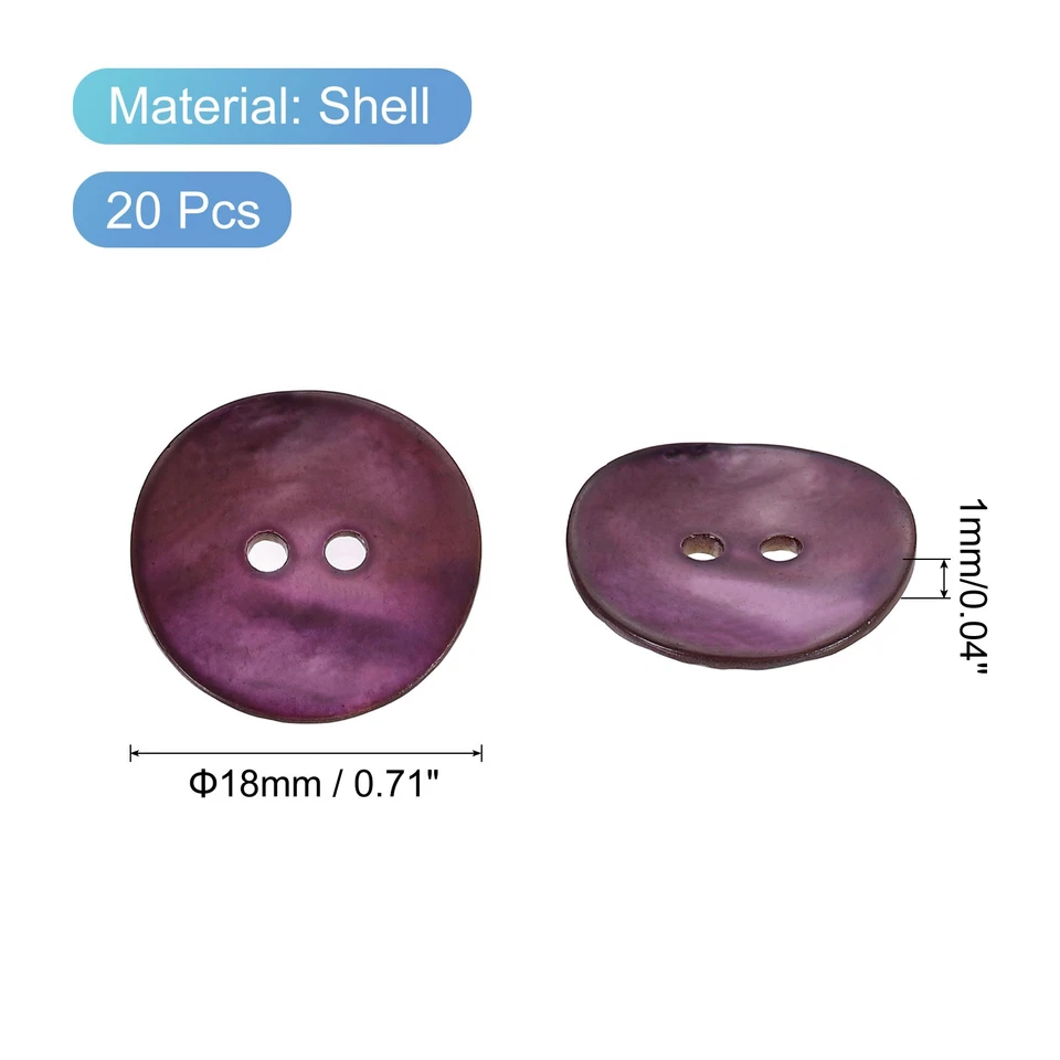 Botones de costura de madreperla de 2 agujeros de 18 mm, púrpura Foto 2 de 4