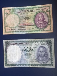 PORTUGAL : Set of 2 Portuguese 20 Escudos Banknotes + Years 1951 & 1960 