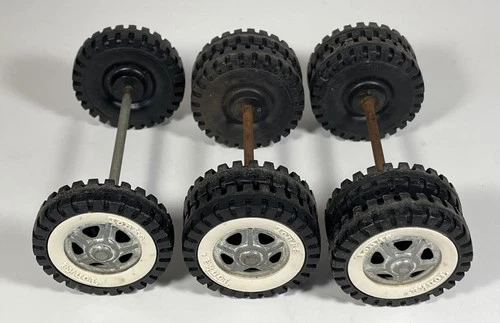 Tonka Set Of 10 Wheels Whitewall Dually Tires Axle Assembly Parts Restore Custom