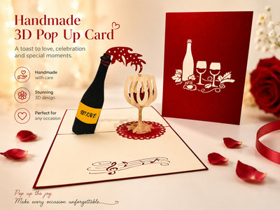 Wine Bottle and Glass Origami Pop Cards  3D Thank You Pop Up Greeting Card