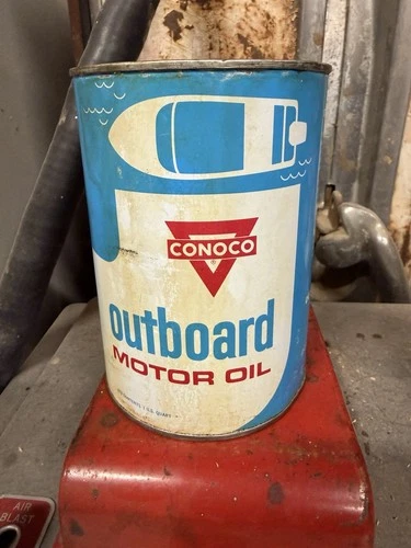 Vintage Conoco Outboard Motor Oil Advertising Can Gas & Oil Full Quart